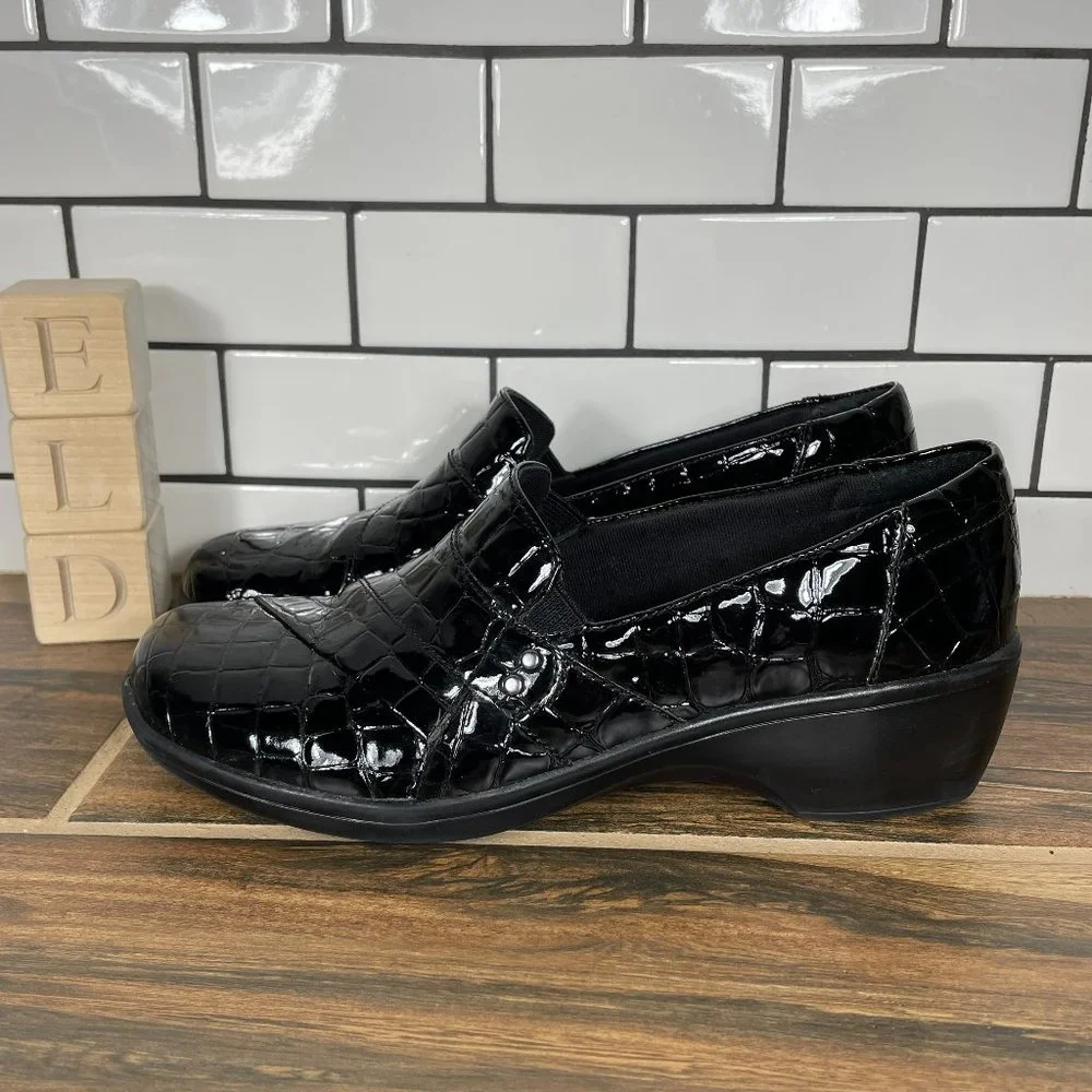 Clarks May Marigold Slip On Loafer Black Croc Print Faux Leather 62911 Wns 6.5